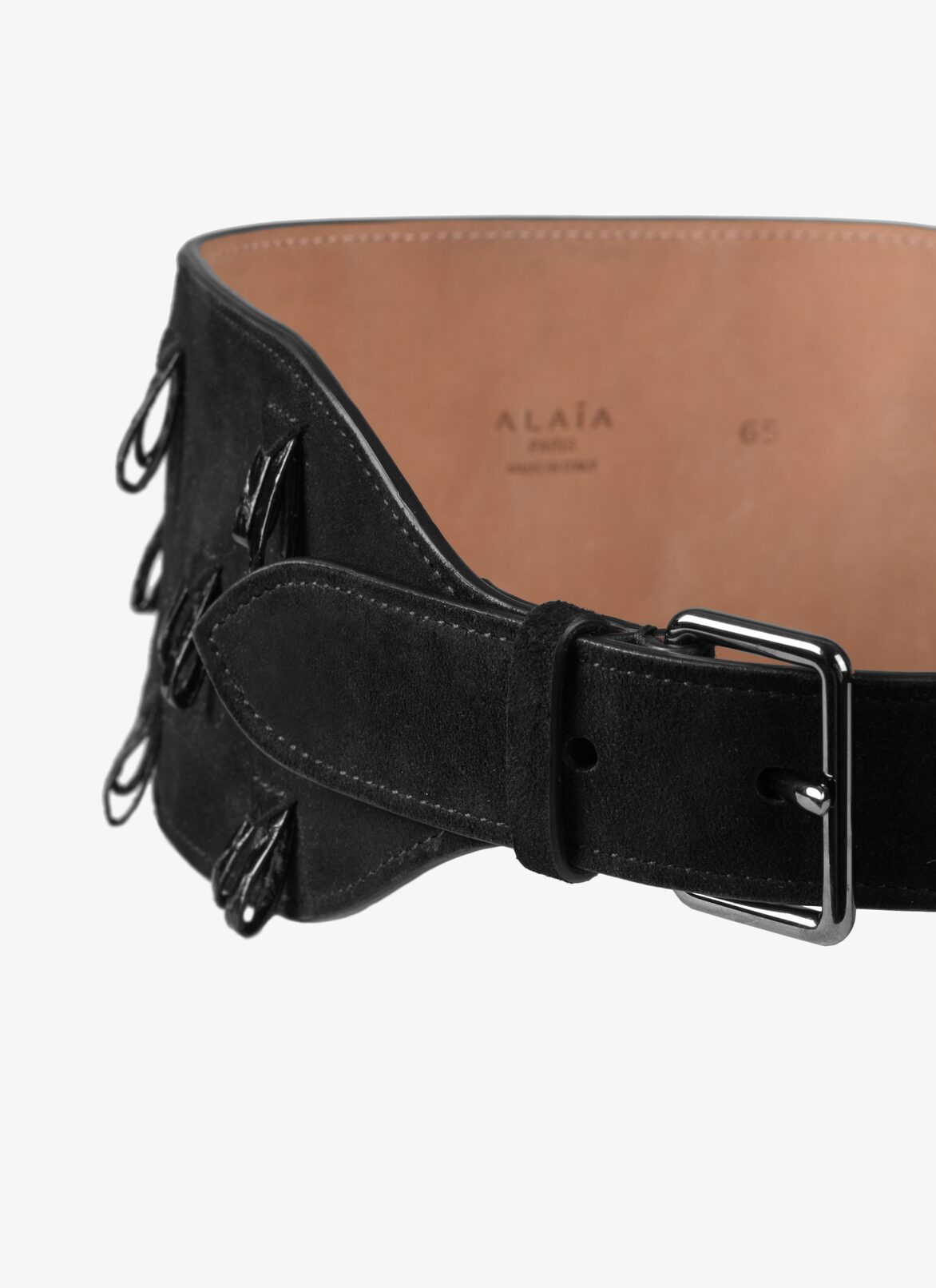 BELT POMPON SUEDE+ELAPHE BLACK ALAÏA BLACK  BELT POMPON SUEDE+ELAPHE BLACK